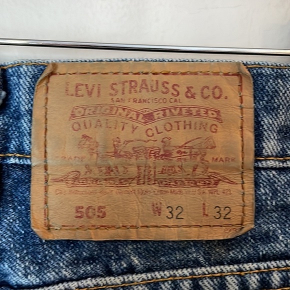 Levi’s Jeans 505 SZ 32/32 Made in the USA Fray at Bottom Blue/White Wash - Picture 9 of 10